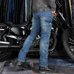 Herren Motorradjeans in Blau mit Cargo-Taschen und verstellbarem Knieschutz