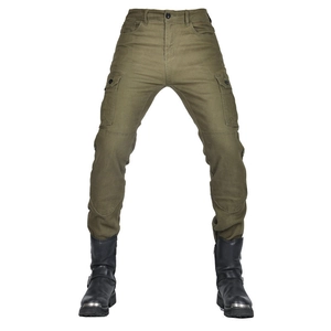 Pantalon cargo moto pour homme vert olive avec genoux renforcés et coupe ajustée