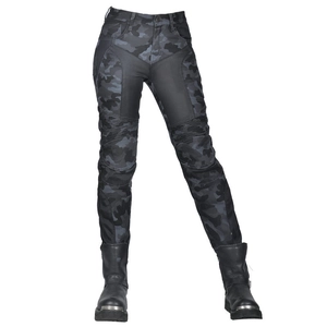 Slim-fit camouflage motorcycle pants for men with flexible accordion knee panels