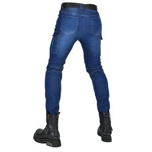 Jeans da moto blu scuro da uomo con inserti elastici a fisarmonica e tasche cargo laterali