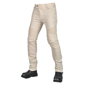 Jean de moto rétro blanc cassé pour homme avec protections silicone et plis aux genoux