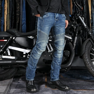Mens retro washed motorcycle jeans with flexible accordion stretch panels and slim fit design