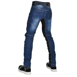 Men's motorcycle jeans in dark blue wash with breathable mesh panels and riding protection