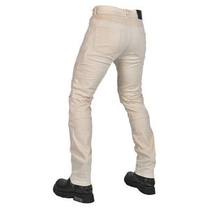 Jean de moto beige pour homme avec panneaux extensibles et protections, vue arrière