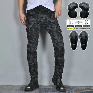 Men Retro Camouflage Motorcycle Riding Pants Tactical Cargo Moto Jeans With Protective Pads Anti-Fall Slim Fit Riding Trousers