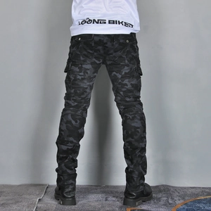 Pantaloni cargo da moto mimetici da uomo con tasche laterali e ginocchia pieghettate