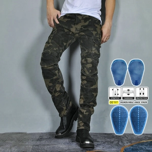 Pantaloni moto camouflage con pannelli elasticizzati e protezioni ginocchia rimovibili
