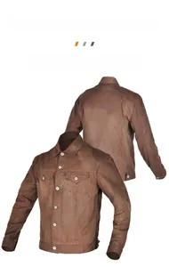 Front and back view of a men's American vintage wax-coated motorcycle riding jacket