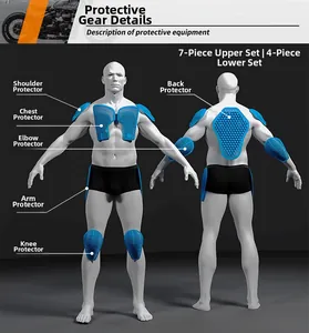 Detailed 11-piece blue armor set for vintage motorcycle jacket with mesh ventilation
