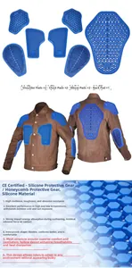 Detail showing blue silicone honeycomb armor set for motorcycle riding jackets