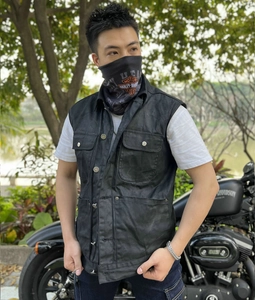 Gilet de moto rétro en toile pour hommes avec poches multiples pour la conduite extérieure