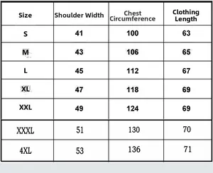 Tableau des tailles détaillé pour gilet moto en toile cirée de la taille S à 4XL