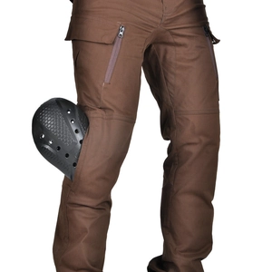 Brown motorcycle riding pants with multi-pocket design and removable knee protection pads