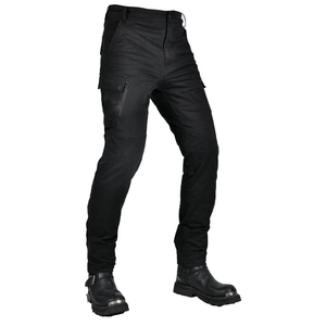 Detail of high-density wear-resistant multi-pocket tactical motorcycle cargo pants