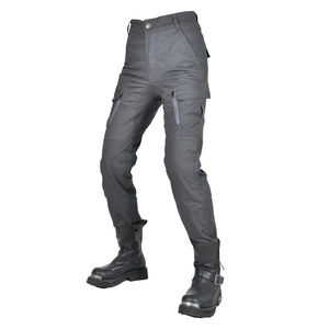 Women's high waist motorcycle cargo pants in dark grey with tactical side pockets