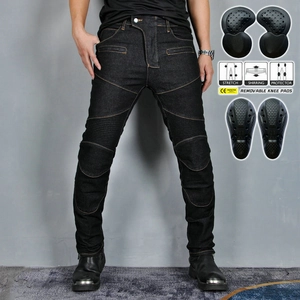 Men's Motorcycle Biker Jeans Stretch Riding Pants With Removable Protective Pads Contrast Stitching Biker Trousers