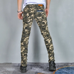 Men's slim-fit camouflage motorcycle riding jeans with protective stretch fabric