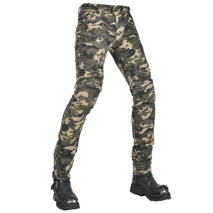 Men's slim camouflage motorcycle jeans with protective pads and stretch fabric