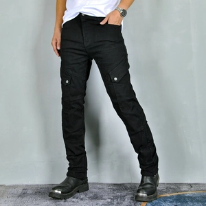 Pantalon cargo de moto pour homme vert militaire avec grandes poches et coupe ajustée