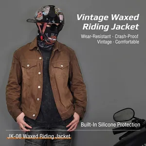 Brown American vintage oil wax motorcycle jacket with built-in protective gear JK-08
