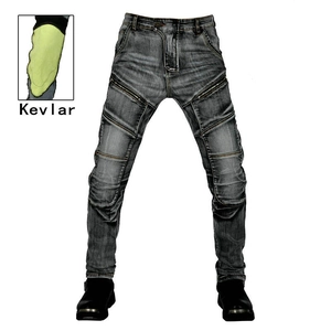 Detail of tear-resistant Kevlar lining and stylish zipper on motorcycle riding jeans