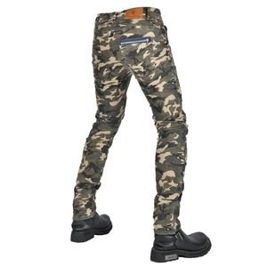 Mens camo motorcycle jeans with flexible stretch panels and slim fit riding design