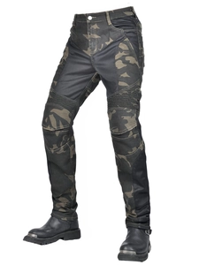 Protective camo motorcycle jeans with breathable mesh panels and flexible knee joints