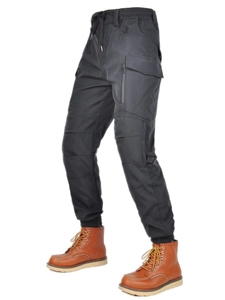 Waterproof motorcycle cargo pants with elastic high waist and tactical side pockets