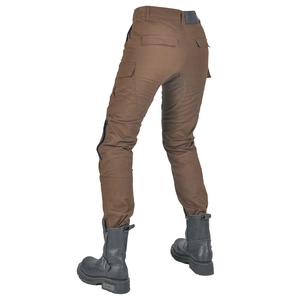 Rear view of brown motorcycle riding pants with tactical pockets and slim fit design