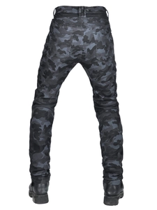 Men's blue camouflage motorcycle jeans with mesh panels for summer breathable riding
