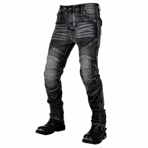 Jean de moto gris foncé délavé avec panneaux extensibles et protections rembourrées