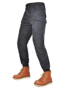 Waterproof motorcycle riding pants with multi-pocket design and leather martin boots
