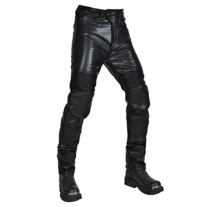 Pantalon moto homme en cuir avec doublure thermique coupe-vent et protections aux genoux