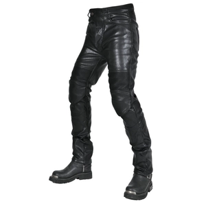 Pantalon de moto en cuir noir pour homme avec protections et empiècements extensibles
