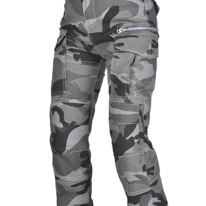 Women's camouflage motorcycle jeans with high waist, cargo pockets and protective gear