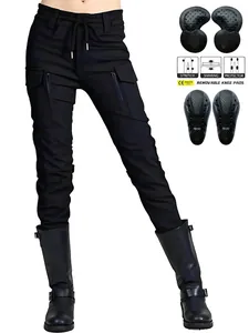 Women's Waterproof Windproof Motorcycle Riding Pants Black Cargo Style Techwear Trousers With Protective Pads