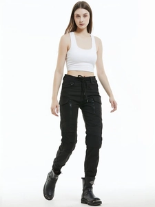 Women's black protective motorcycle cargo pants with waterproof and windproof fabric