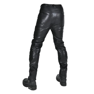 Pantalon de moto en cuir noir coupe-vent pour homme avec protections et détails plissés