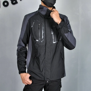 Waterproof motorcycle jacket featuring tactical chest pockets and adjustable cuffs
