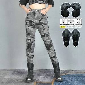 Women Motorcycle Camouflage Riding Jeans High Waist Breathable Drop-proof Cargo Pants Protective Gear For Outdoor Sports