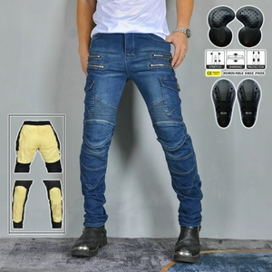 Pantalon de Moto Rétro pour Hommes Avec Protections CE Amovibles Coupe Ajustée Résistant à l'Abrasion Anti-Déchirure Jeans Biker