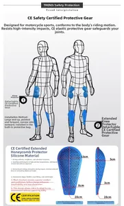 CE certified honeycomb motorcycle knee and hip pads set with flexible blue silicone guards