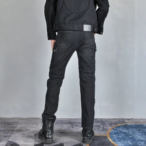 Men's LOONG BIKER black motorcycle riding jeans with protective cargo pockets and slim fit