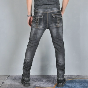 Jean de moto pour homme avec protections et taille élastique en gris foncé délavé