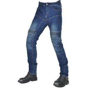 Dunkelblaue Herren-Motorradjeans mit dehnbaren Schutzzonen und gerader Passform