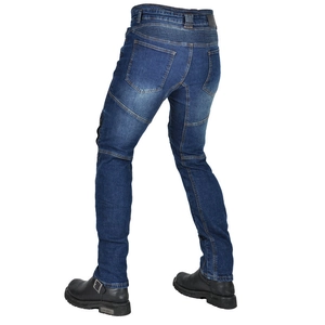 Herren Motorradjeans in Blau mit Stretcheinsätzen und Schutzpolstern, Rückansicht