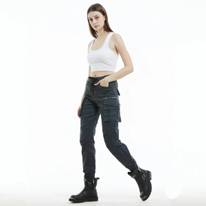 Pantalon cargo moto pour femmes en gris foncé avec camouflage et protections