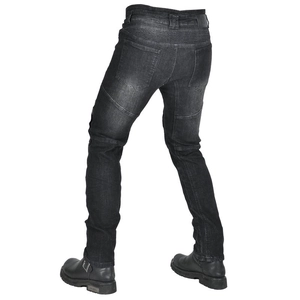 Men's washed black-grey motorcycle riding jeans with elastic accordion stretch panels