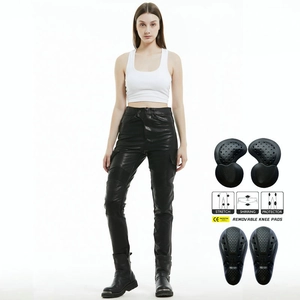 Women Motorcycle Riding Pants Waterproof Protective PU Leather Cargo Pants With Removable Knee Pads Black Racing Trousers