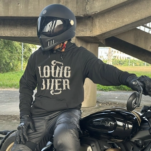 Men's motorcycle hoodie with fleece lining and letter print in black riding style